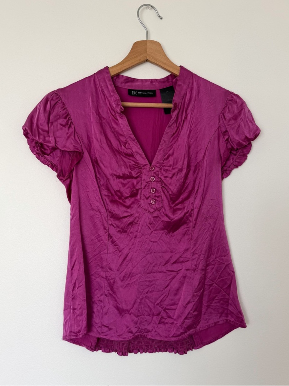 100% Silk Y2K Office Siren INC International Concepts Pink Short-Sleeve Buttoned